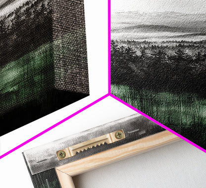 Misty Mountains, Moody Wall Art, Rustic Home Decor, Cabin Wall Art, Neutral Aesthetic, Black and White, Framed Canvas Print