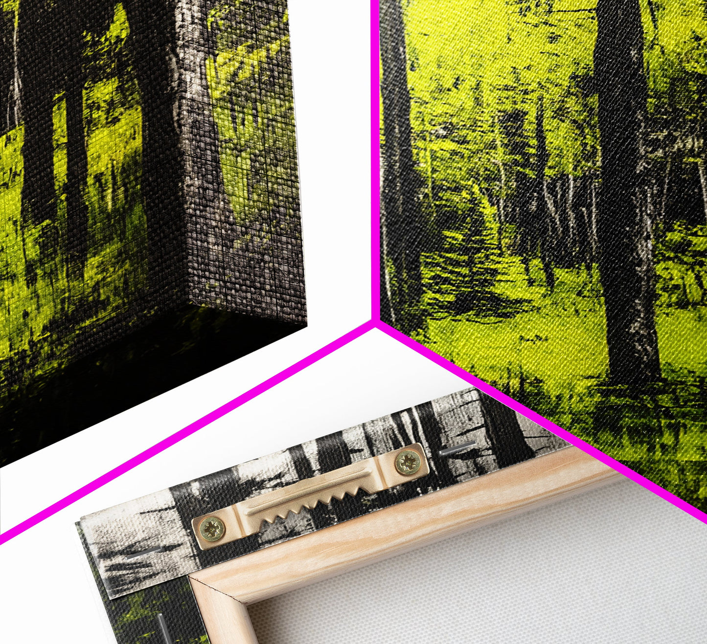 Forest Sunlight, serene nature painting, lush green forest, peaceful landscape wall art, calming home decor, framed canvas print, cabin art