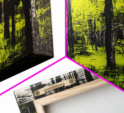 Forest Sunlight, serene nature painting, lush green forest, peaceful landscape wall art, calming home decor, framed canvas print, cabin art