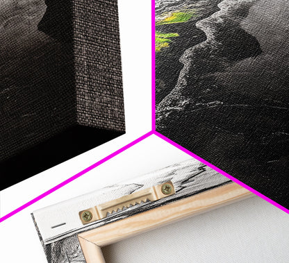 Abstract River, Nature Landscape, Modern Wall Art, Monochrome Print, Green Accents, Contemporary Art, Framed Canvas Print, Office Wall Decor