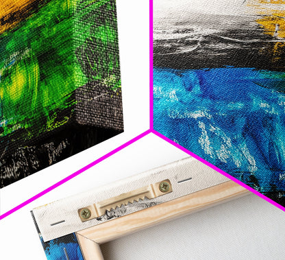 Abstract Landscape, Blue and Yellow Modern Painting, Minimalist Nature Art, Framed Canvas Print, Living Room or Office Wall Decor