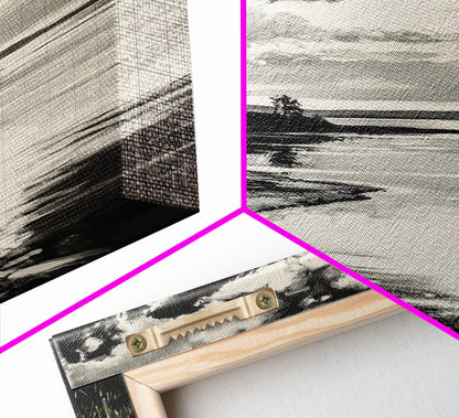 Moody Landscape, Black and White Art, Dramatic Sky, Coastal Scene, Nature Painting, Modern Home Decor, Minimalist Style, Framed Canvas Print