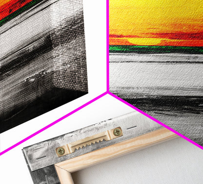 Vibrant Sunset, Bold Abstract, Modern Wall Art, Framed Canvas Print, Large Statement Art, Warm Color Palette, Bedroom Wall Art, Minimalist