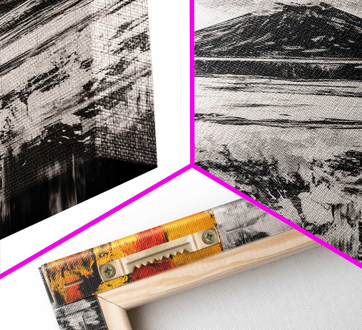 Volcano Landscape, Abstract Nature Art, Bold Modern Painting, Framed Canvas Print, Monochrome Mountains, Adventure Wall Decor