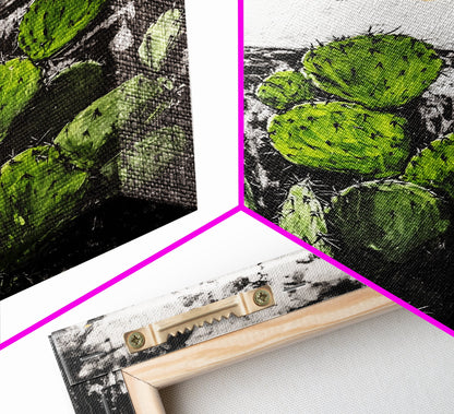 Cactus Art, Desert Scene, Framed Canvas Print, Southwest Wall Art, Boho Home Decor, Minimalist Nature Art, Living Room Statement Piece