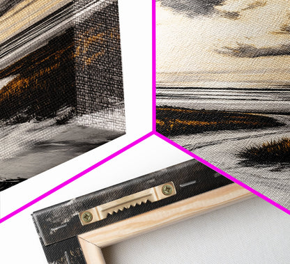 Coastal Sunset, Beach Landscape, Framed Canvas Print, Serene Ocean Art, Golden Hour Painting, Nature Wall Art, Boho Bedroom Decor