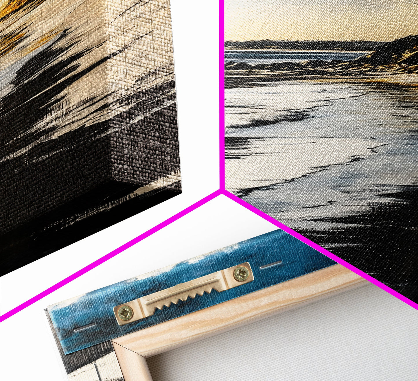 Sunset Beach, Cliffside View, Ocean Landscape, Nature Wall Art, Framed Canvas Print, Coastal Home Decor, Golden Hour, Serene Scene