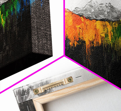 Abstract Mountain Art, Bold Colorful Landscape, Modern Expressionist Painting, Autumn Decor, Framed Canvas Print, Dining Room Art