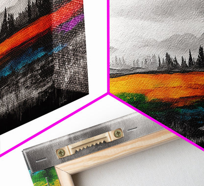 Autumn Colorful Meadow, Vibrant Landscape Art, Fall Home Decor, Modern Impressionist Style, Framed Canvas Print, Entryway Wall Art