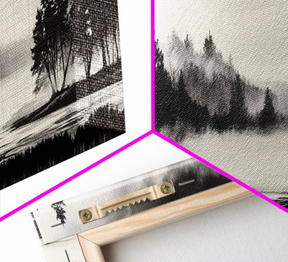 Foggy Forest, Minimalist Landscape, Nature Lover Wall Art, Framed Canvas Print, Calm and Serene Decor, Woodland Theme, Cozy Home Art