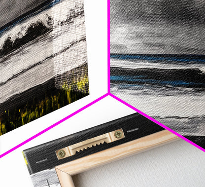 Stormy Ocean, Rolling Waves, Coastal Horizon, Dark Sky, Framed Canvas Print, Minimalist Wall Art, Beach House Decor, Ocean Lovers Gift