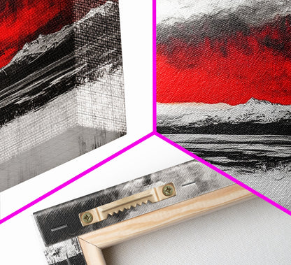 Red Sky Landscape, Dramatic Sunset Painting, Abstract Mountain Art, Modern Wall Art, Bold Color Decor, Office Wall Art, Framed Canvas Print