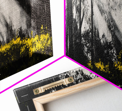 Sunbeam Forest Art, Black and White Painting, Abstract Landscape, Rustic Home Decor, Mystical Woods Artwork, Living Room Wall Art, Canvas Print