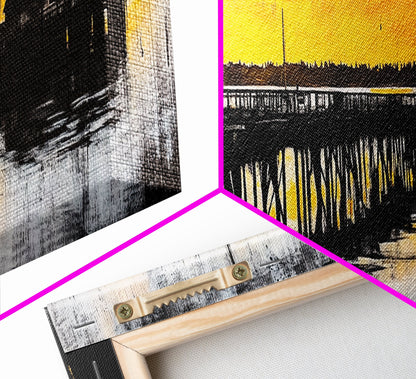 Sunset Pier, Coastal Wall Art, Nautical Art, Framed Canvas Print, Rustic Wall Decor, Boho Art, Living Room Art, Boat Painting