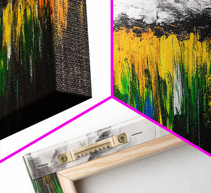 Abstract Wildflowers, Colorful Landscape, Boho Wall Art, Framed Canvas Print, Nature Inspired Art, Living Room Decor