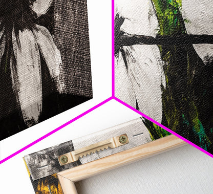 Floral Art, Black and White Flowers, Modern Botanical Art, Framed Canvas Print, Minimalist Wall Art, Bedroom Decor