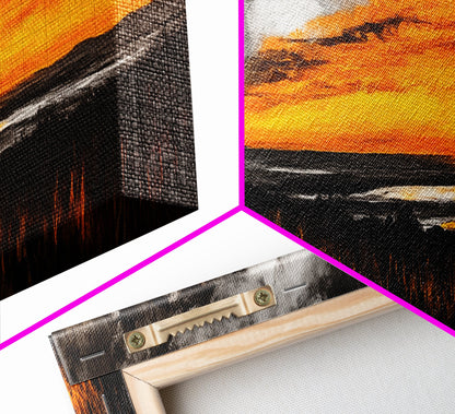 Sunset Bonfire, Rustic Art, Cozy Cabin Decor, Canvas Print, Fall Landscape, Nature Wall Art, Warm Glow Artwork, Mountain Retreat Art