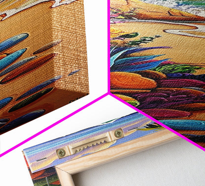 Beach, Plants, Vibrant, Tropical - Canvas Print, Colorful Coastal Art, Tropical Wall Decor, Boho Beach House Accent, Summer Canvas Piece