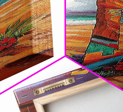 Beach Sword, Coastal Flowers, Tropical Beach Art, Vibrant Ocean Decor, Nautical Boho Style, Entryway Accent, Canvas Print