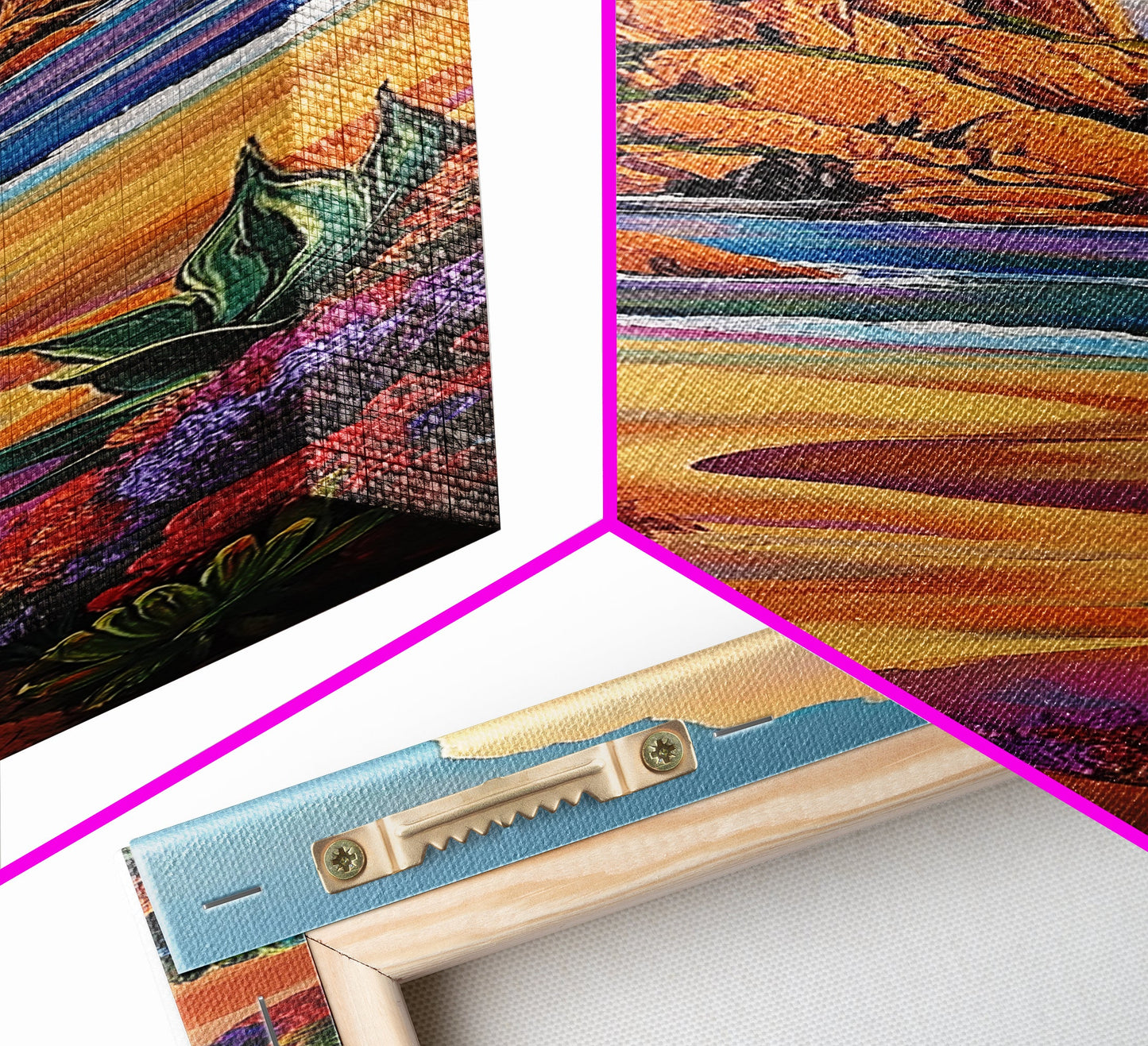 Coastal Path, Mountain, Framed Canvas Print, Vibrant Beach Landscape Wall Art, Desert Coastal Decor, Colorful Nature Living Room Accent