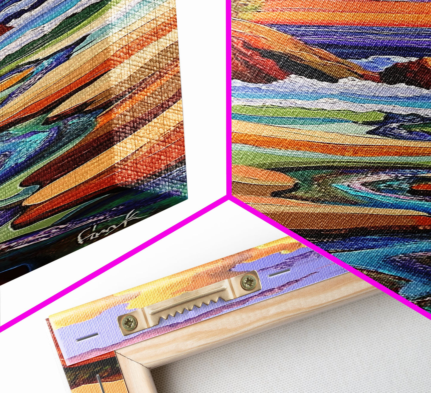 Sunset Coast, Stream Meets Ocean, Abstract Nature, Framed Canvas Print, Fall Wall Art, Colorful Beach Living Room Decor