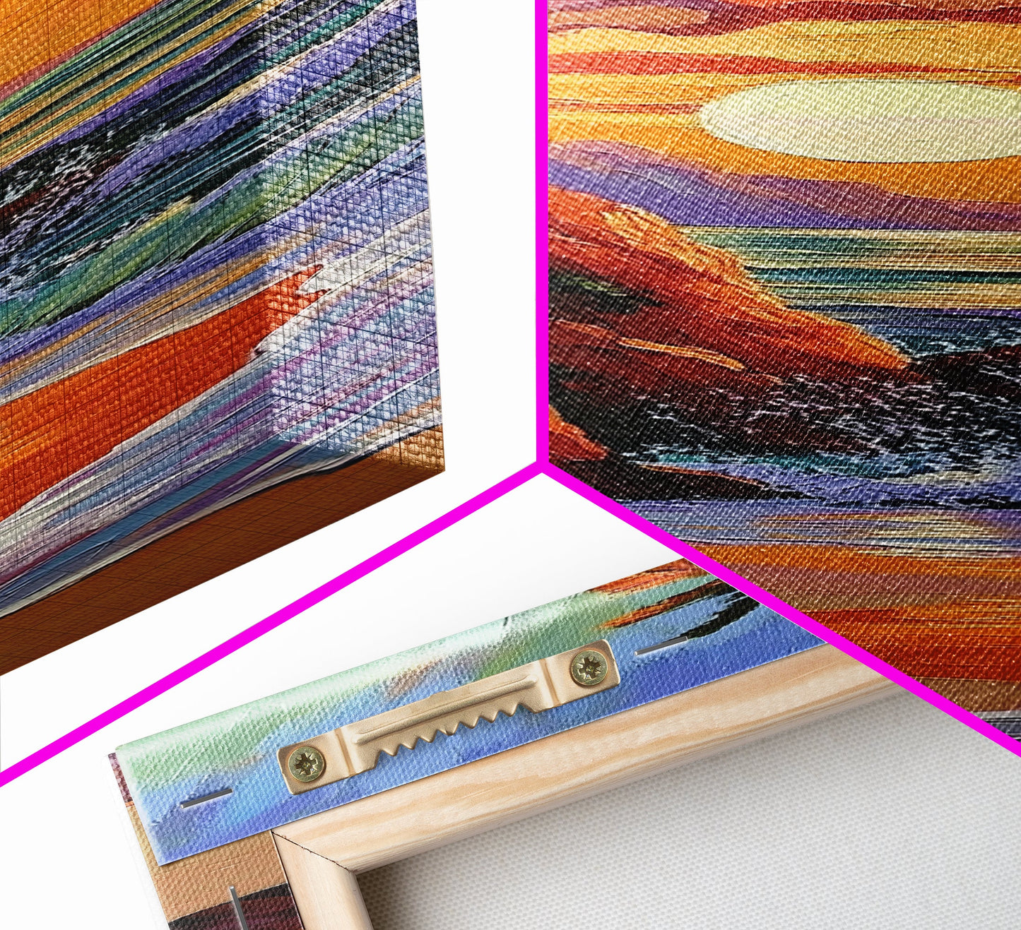 Tropical Sunset, Palms, Beach Framed Canvas Print vibrant tropical sunset scene, palm tree ocean art, vacation vibes, hallway wall print