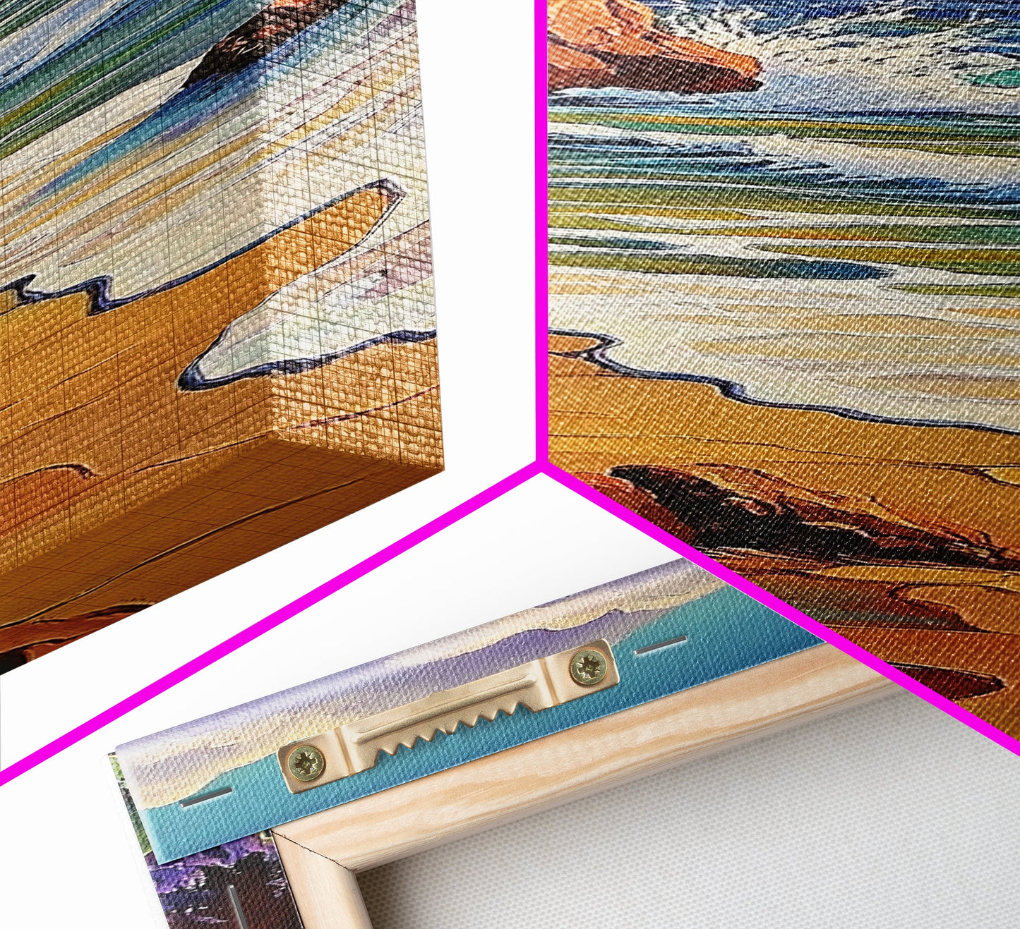 Ocean Cliff, Waves, Bold - Framed Canvas Print, coastal wall décor, colorful beach house art, fall inspired seascape, bedroom wall piece