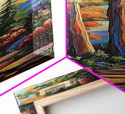 Forest Path, Trees, Autumn - Canvas Print, cozy fall forest wall art, cabin aesthetic, rustic woodland decor, hallway or reading nook wall art