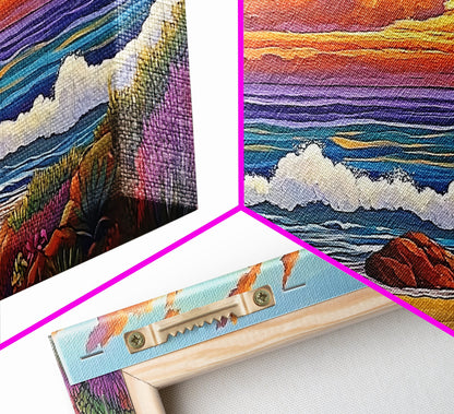 Beach Sunset, Waves, Pastel, Canvas Print, Seaside Landscape Art, Coastal Home Wall Decor, Serene Living Room Accent