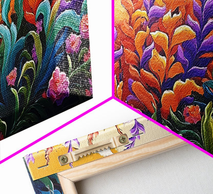 Flowers Sunset, Vibrant, Nature, Framed Canvas Print, Fall Wildflower Art, Boho Floral Wall Decor, Kitchen or Entryway Accent