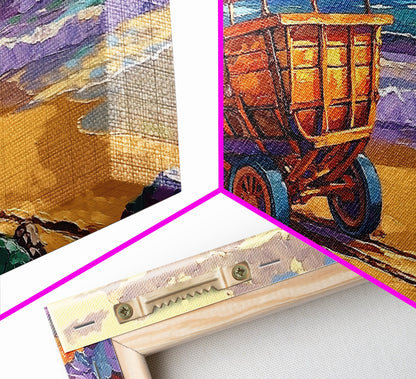 Küstenwagen, tropischer Strand, Meeresküste, gerahmter Leinwanddruck, rustikale Wandkunst, Wohnzimmerdeko im Küstenstil, Gemälde mit Sommerflair