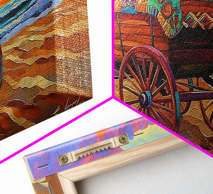 Beach Wagon, Sunset, Decor, Framed Canvas Print western wall art, desert decor, living room boho art, rustic coastal art, beach house