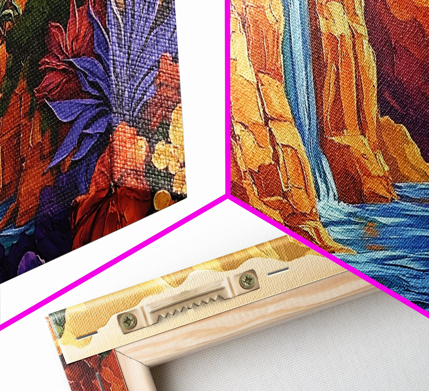 Canyon Waterfall, Desert Bloom, Sunset Rocks, Framed Canvas Print, Nature Landscape Wall Art, Boho Bedroom or Office Decor