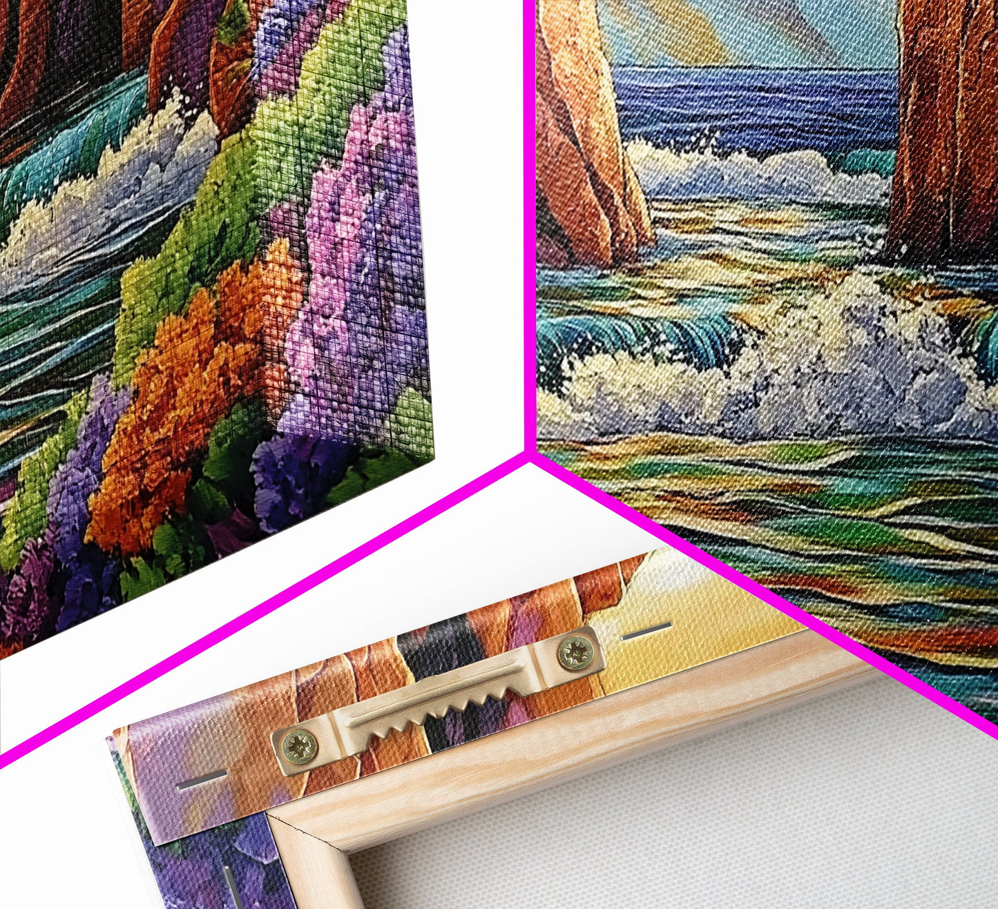 Canyon Cliffs, Ocean View, Sunset Water, Framed Canvas Print, Vibrant Landscape Wall Art, Office or Entryway Nature Decor