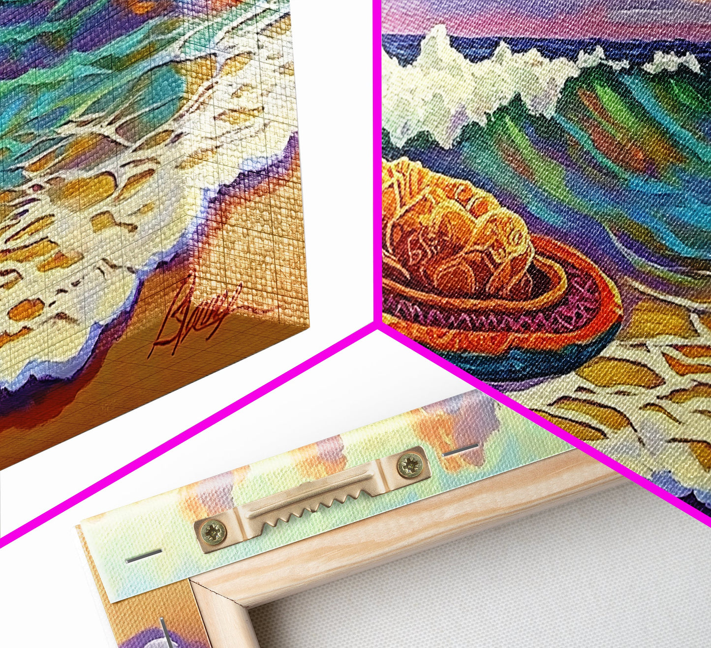 Conchas Beach, Sunset, Waves, Canvas Print, Mexican sweet bread art, kitchen wall decor, colorful bakery art, beach wall painting