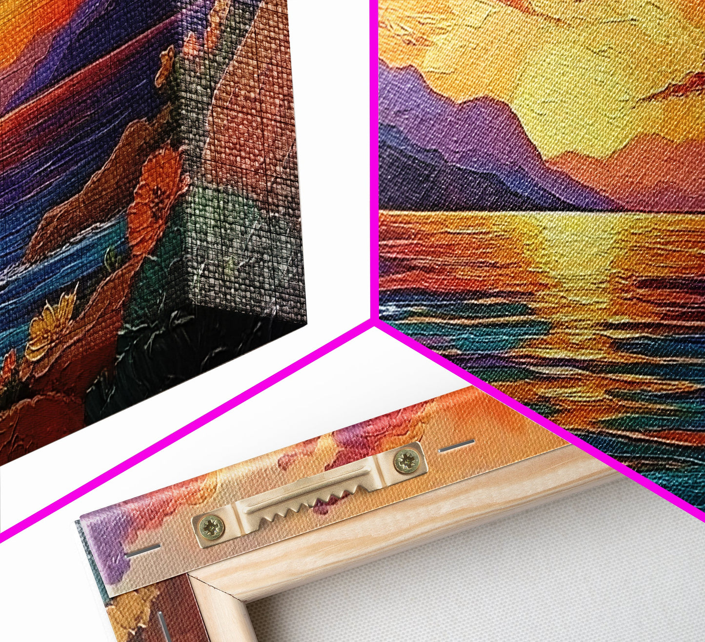 Sunset Coastal, Landscape, Vibrant Colors, Framed Canvas Print, Boho Beach Art, Living Room Wall Decor, Nature Painting, Summer Vibes