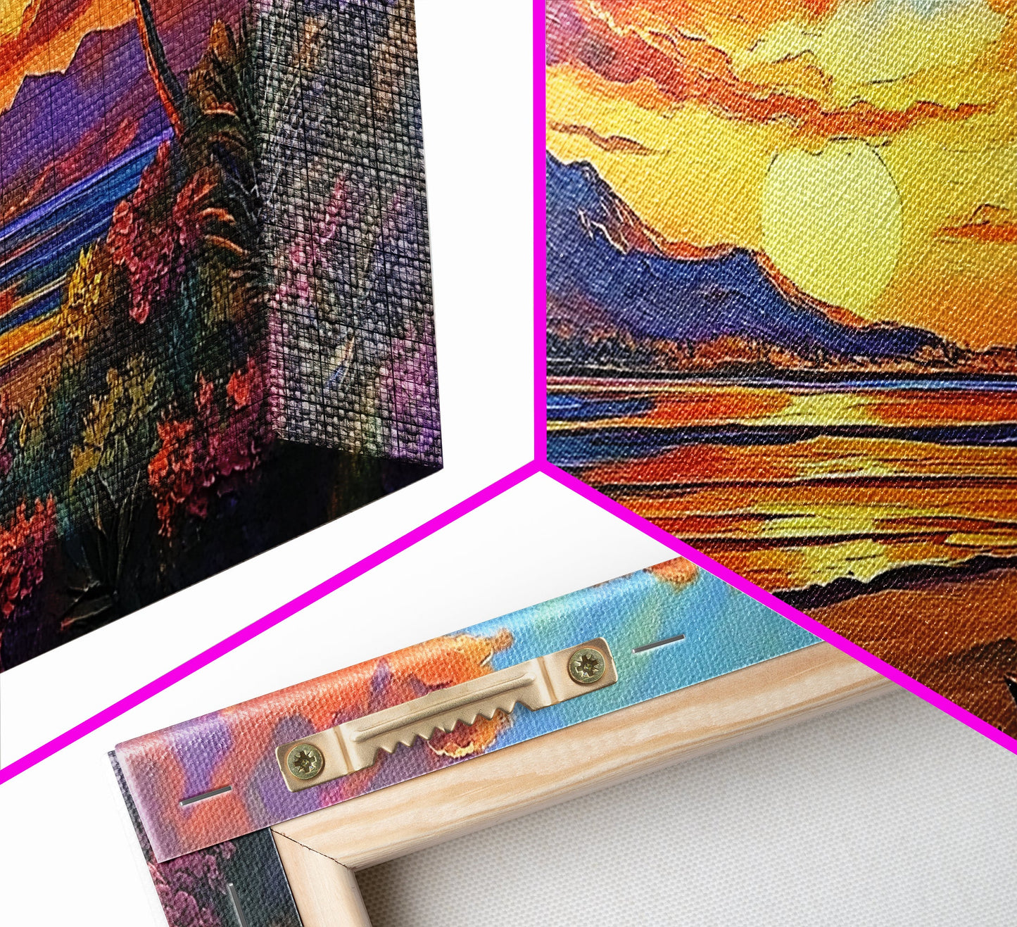 Mountains Tropical, Sunset, Palm Trees, Framed Canvas Print, Bold Landscape Art, Living Room Wall Decor, Sunset View, Boho Decor