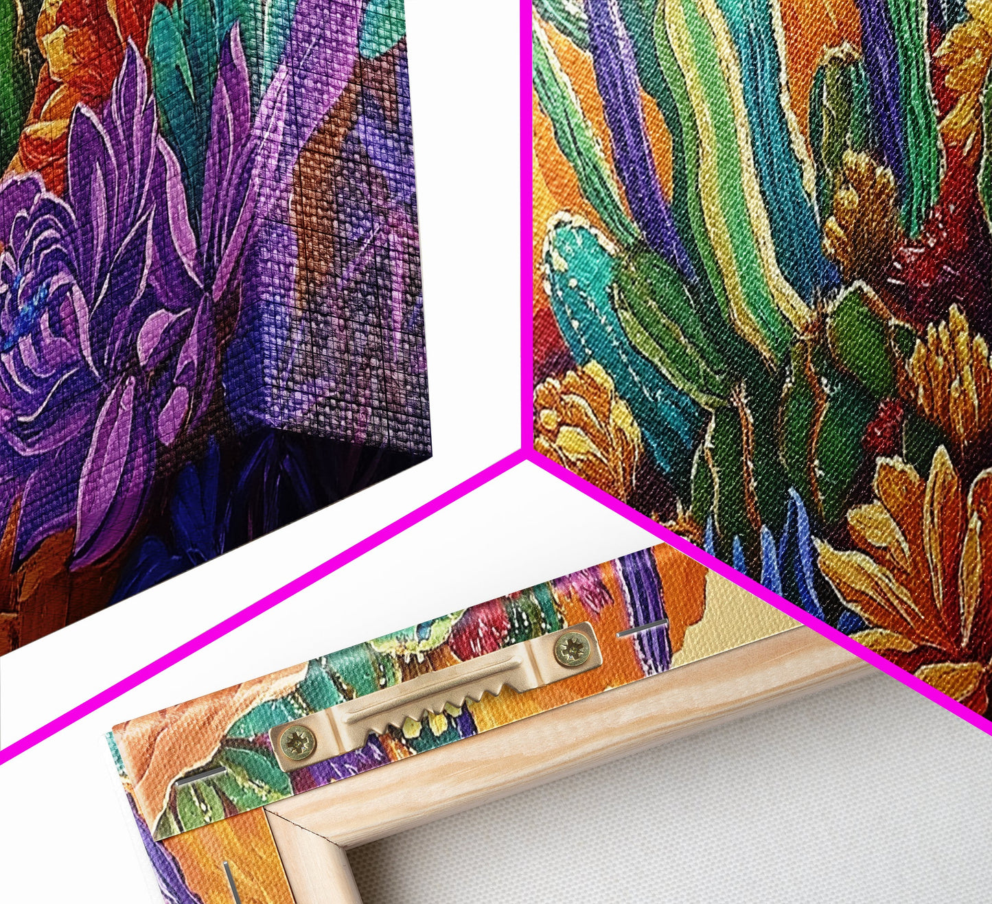 Cactus Desert, Wild, Garden, Colorful Wild Cactus Garden Canvas Print, Southwestern Desert Wall Art, Dining Room Decor, Boho Art Print