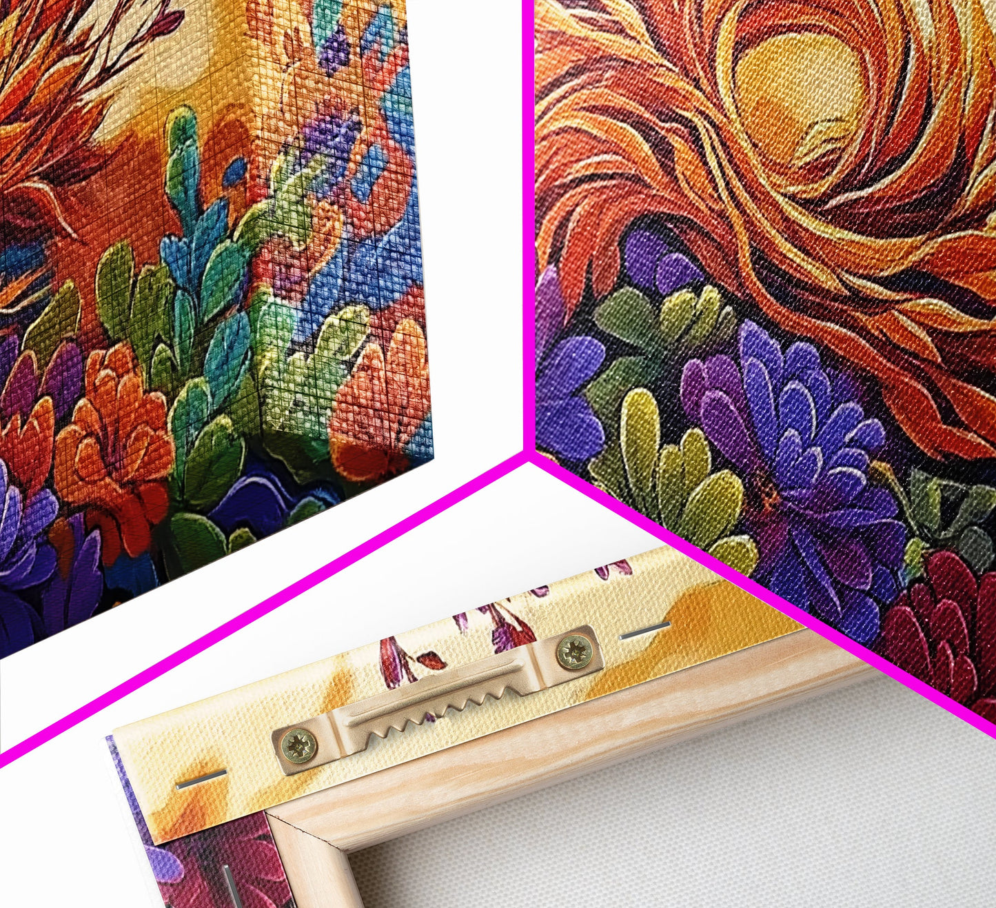 Succulent, Desert, Bloom, Sunset, Framed Canvas Print, Cactus boho art, colorful desert wall decor, Southwestern kitchen wall art