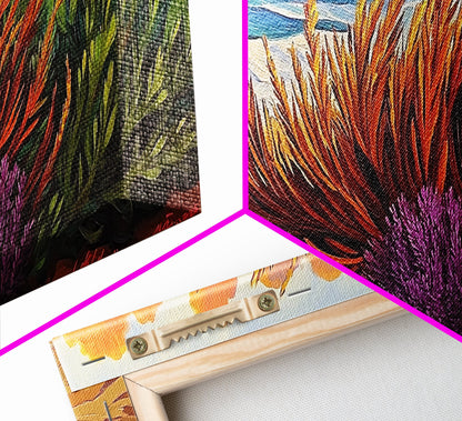 Beach, Sunset, Grasses, Coastal, Canvas Print, Tropical coastal wall art, desert beach boho art, modern bathroom art, hallway decor