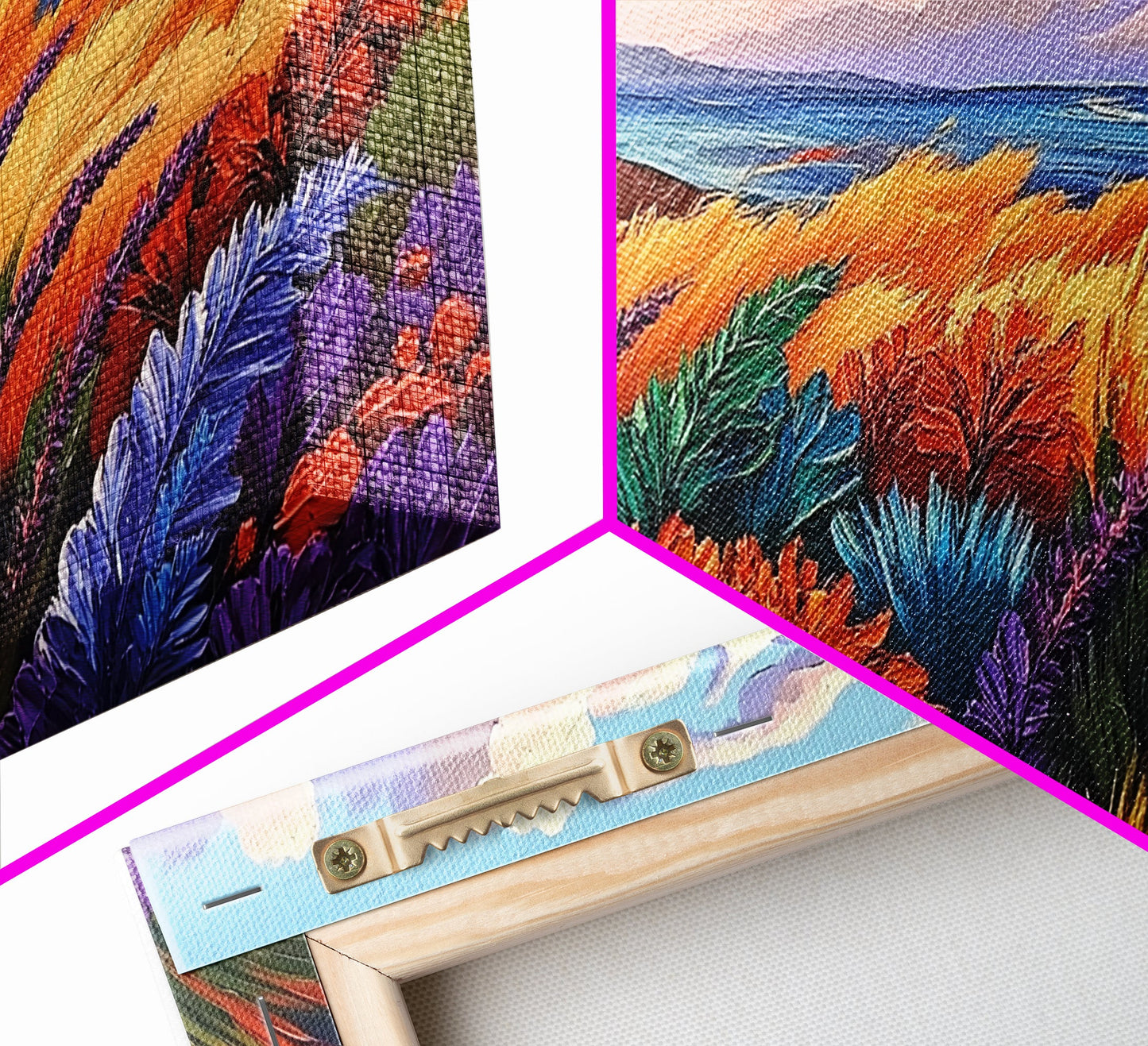 Golden Field, Coastal Landscape, Sunset, Colorful Grass, Ocean View, Large Wall Art, Living Room Wall Art, Canvas Print, Nature Decor