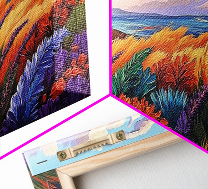 Golden Field, Coastal Landscape, Sunset, Colorful Grass, Ocean View, Large Wall Art, Living Room Wall Art, Canvas Print, Nature Decor