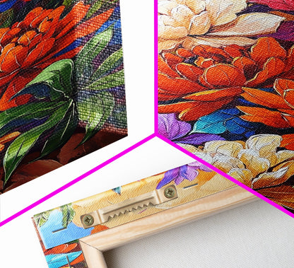 Floral Boho, Bright, Fall, Canvas Print vibrant flower bouquet wall art, fall floral wall decor, dining room print, bohemian art gift