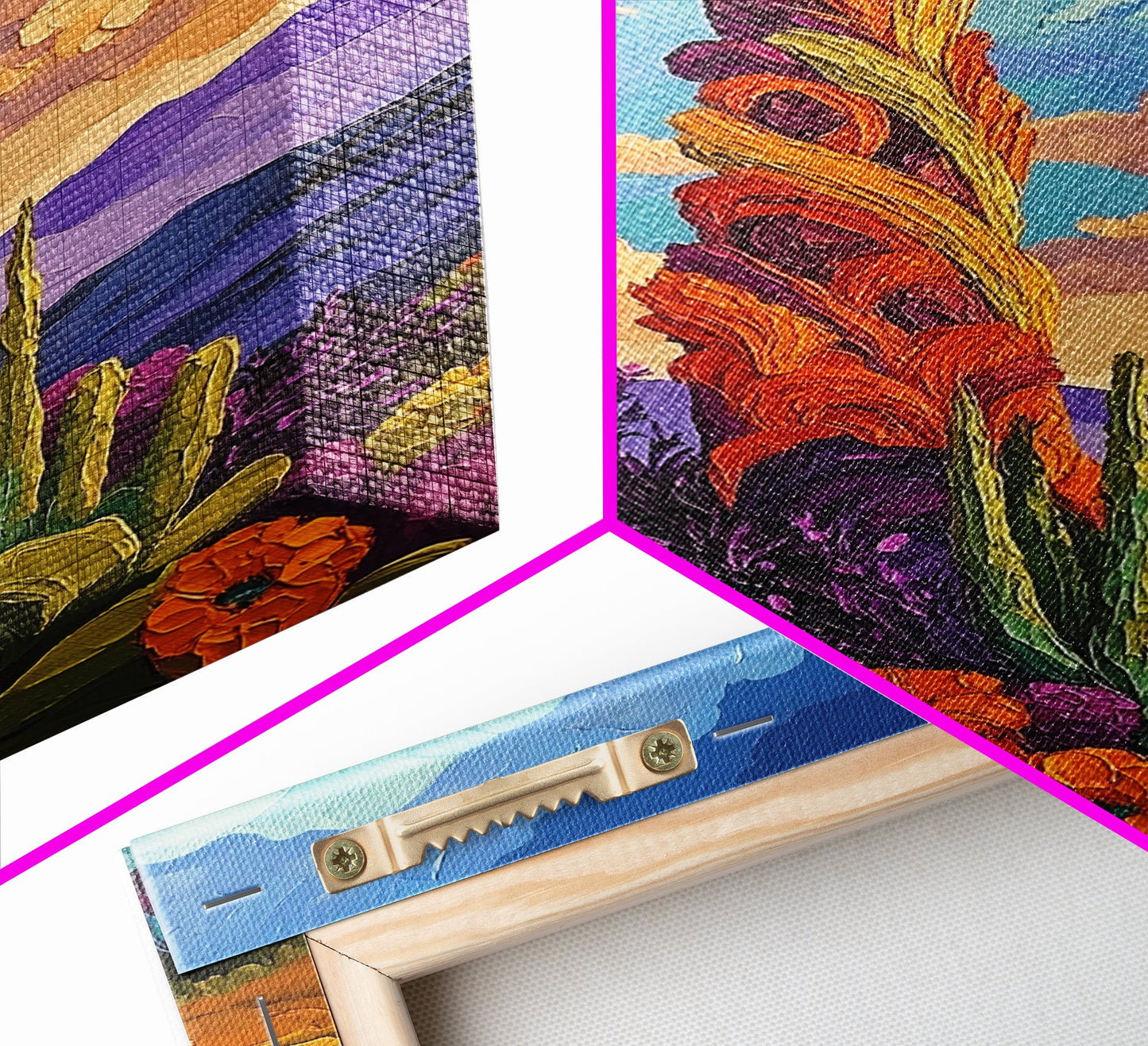 Cactus Bloom, Sunset, Desert, Canvas Print southwest desert flower art, blooming cactus painting, bright desert landscape, office decor