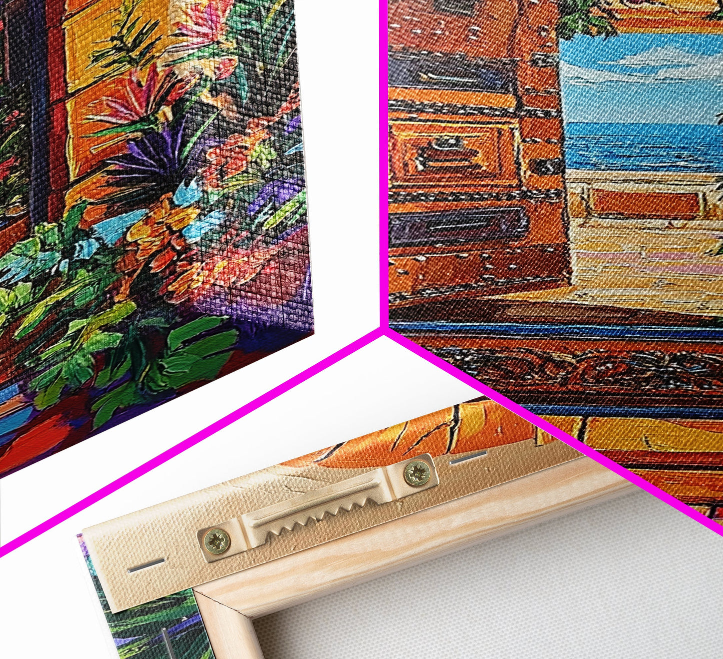 Doorway Ocean, View, Escape, Framed Canvas Print, Mediterranean coastal decor, boho travel wall art, vibrant entryway art, hallway decor