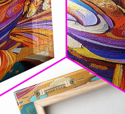 Fish Colorful, Tropical, Bold, Framed Canvas Print, vibrant ocean art, coastal bathroom decor, abstract tropical fish painting, boho beach