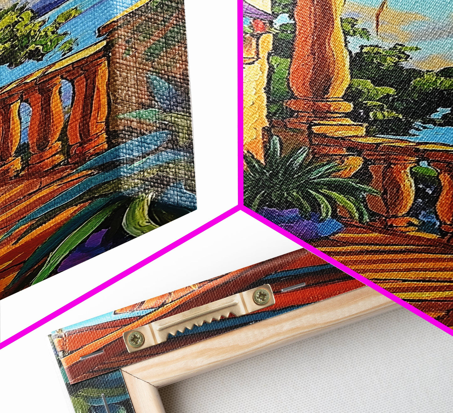 Porch Lake, Peaceful, View, Framed Canvas Print, relaxing patio art, summer lake view, rustic porch decor, Mediterranean vibes painting