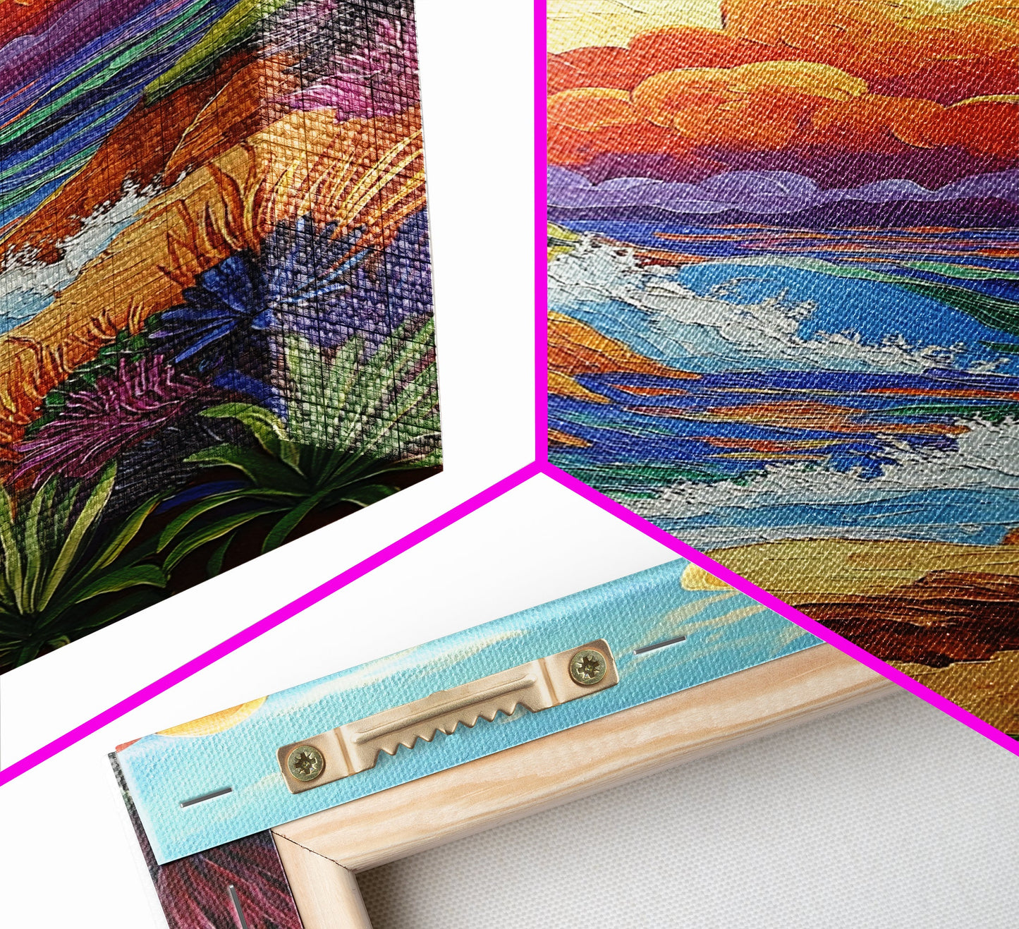 Seaside Sunset, Cliff, Dramatic Clouds Framed Canvas Print, Vibrant Ocean Wall Decor, Bathroom Beach Art, Coastal Expressionism