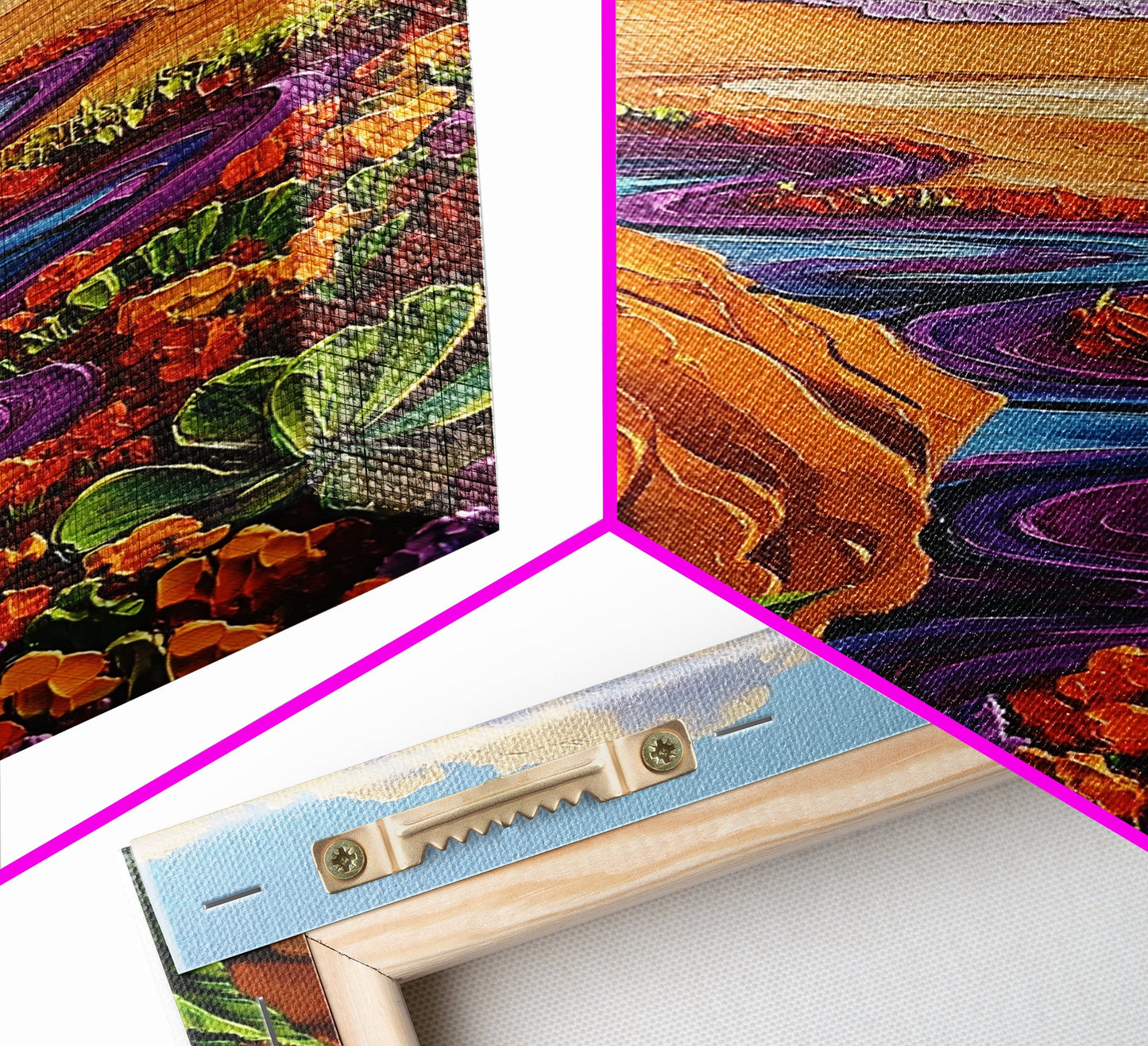 Ocean Cliffside, Floral, Seascape, Framed Canvas Print, Coastal Nature Wall Art, Bold Botanical Beach Decor, Bathroom Accent Piece