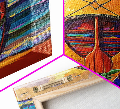 Yellow Surfboard Art, Vibrant Paddle Print, Colorful Beach Decor, Coastal Ocean Wall, Framed Canvas Print, Bathroom Wall Art, tropical art